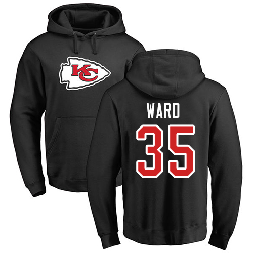 Men Kansas City Chiefs #35 Ward Charvarius Black Name and Number Logo Pullover Hoodie